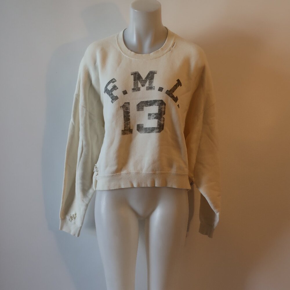 R13 Cream F.M.L. 13 Cropped Sweatshirt